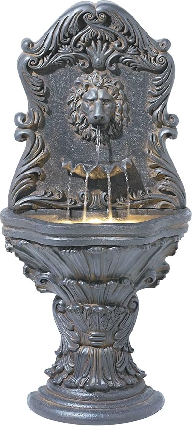 Royal Lion Acanthus 50" High Large Italian Indoor Outdoor Decor Faux Stone Floor Fountain with Light LED Statue Waterfall Water Feature for Outside Garden Patio Yard Backyard - John Timberland