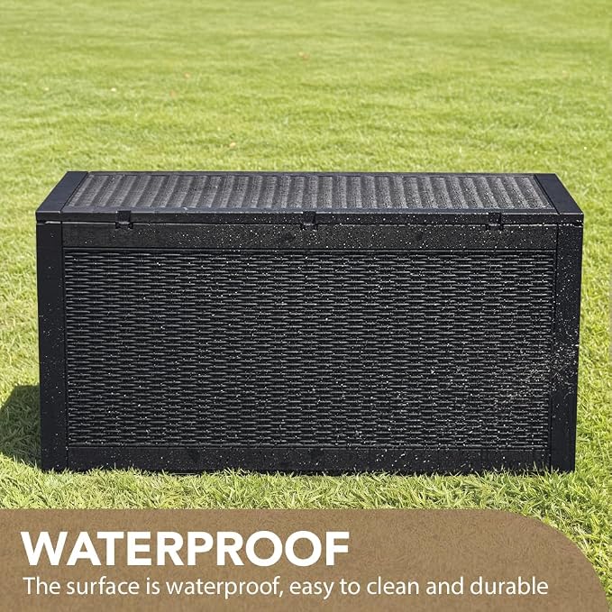 Devoko 95 Gallon Deck Box Large Resin Outdoor Storage Box, Waterproof and UV Resistant Lockable for Outdoor and Patio, Large Storage Cabinet for Patio Furniture, Garden Tools and Pool Supplies, Black - Image 4