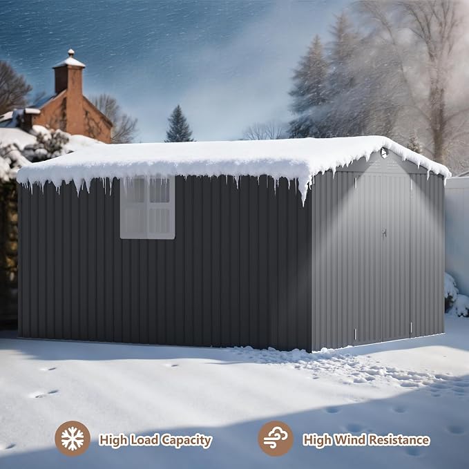 10x12 FT Outdoor Storage Shed, Metal Garden Shed - Tool Storage Sheds with Lockable Doors & 1 Clear Window, Waterproof Outside Storage Building for Backyard, Patio (Black; Floor Not Included) - Image 9
