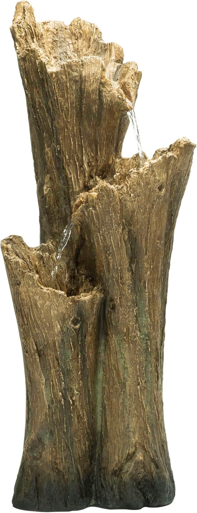 Alpine Corporation TZL210 39” Outdoor 3-Tiered Aged Log Water Fountain with LED Lights – Garden Water Feature for Patio, Lawn & Yard Decoration, Brown