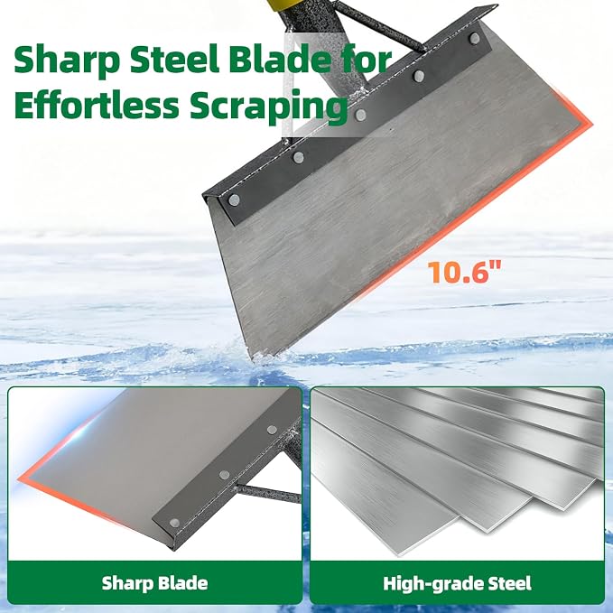 Floor Scraper Long Handle - Ice Removal Tool, Multifunctional Garden Cleaning Flat Shovel, 74" Weed Scraper Heavy Duty Sharp Blade for Lawn Edging,Sidewalk Weeding,Driveway Steps Snow Shovel - Image 2