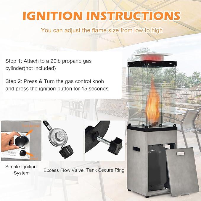 Tangkula 41,000 BTU Propane Patio Heater with Waterproof Cover, Outdoor Heater with Lockable Wheels, Adjustable Feet, Tempered Glass Tube, Suitable for Garden Porch Patio Deck