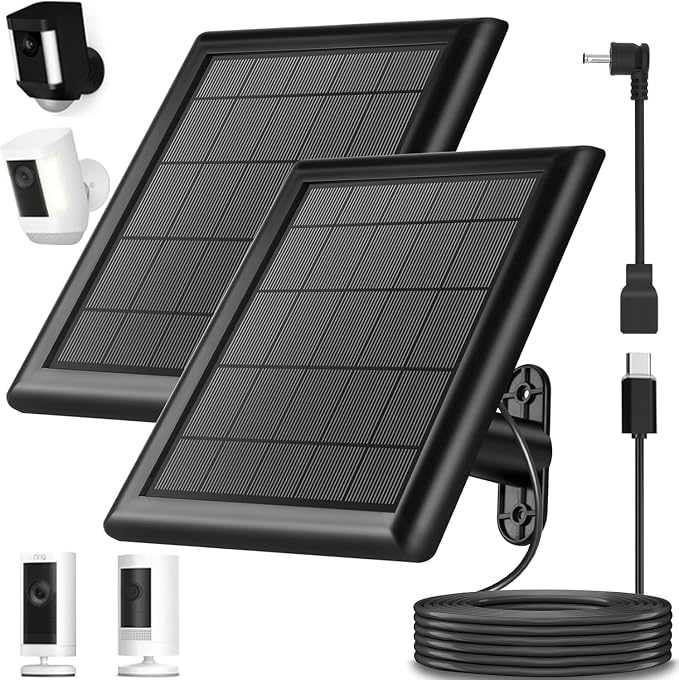 2-Pack 8W Solar Panel for Ring Camera, IP65 Waterproof Solar Charger with 10ft USB C Cable Compatible with Rings Spotlight Plus/Pro & Stick Up Plus/Pro Outdoor Cam Battery (2-Pack 8w Solar Panel) by Unknown