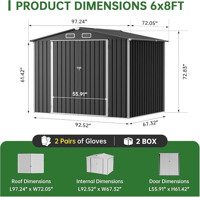 Metal Storage Shed & Outdoor Storage, Outdoor Steel Storages Shed with Sloping Roof, Utility and Tool Garden Sheds for Patio Lawn Yard - Image 2