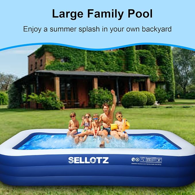 SELLOTZ Inflatable Pool for Kids and Adults, 120" X 72" X 22" Oversized Thickened Family Swimming Pool for Toddlers, Outdoor, Garden, Backyard, Summer Water Party - Image 3