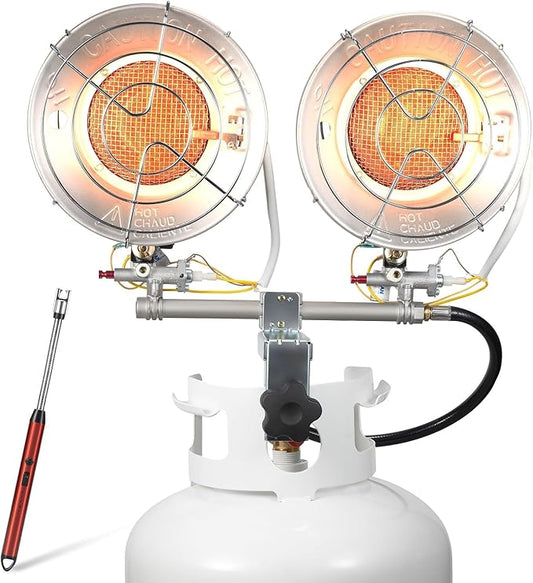 30-36,000 BTU Propane Heater, 3 Settings 2-Burner Tank Top Heater with USB Lighter, Propane Heaters Outdoor With Shut-off Valve and Tip-over Switch for Patio, RV, Garage, Camping