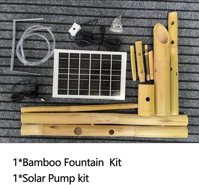 Bamboo Fountain with Pump & Solar Powered，Traditional Japanese Rocking Fountains Kit,Handmade Bamboo Water Fountain for Indoor Outdoor Backyard