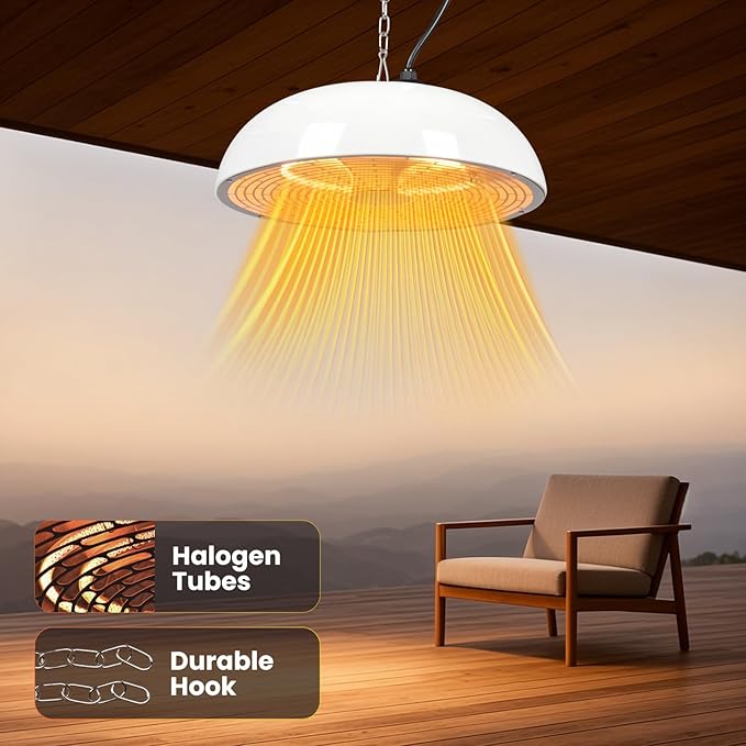 1500W Electric Hanging Patio Heater, 3S Instant Heat, Ceiling-Mounted Outdoor Heater with Quiet Operation, Overheat Protection, IP55 Waterproof for Patio, Balcony & Garage,white