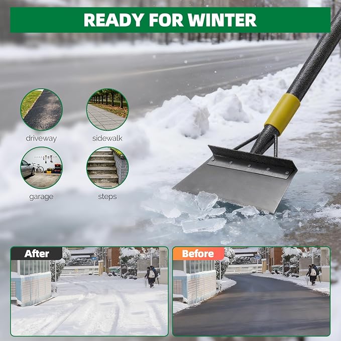 Floor Scraper Long Handle - Ice Removal Tool, Multifunctional Garden Cleaning Flat Shovel, 60" Weed Scraper Heavy Duty Sharp Blade for Lawn Edging,Sidewalk Weeding,Driveway Steps Snow Shovel - Image 6