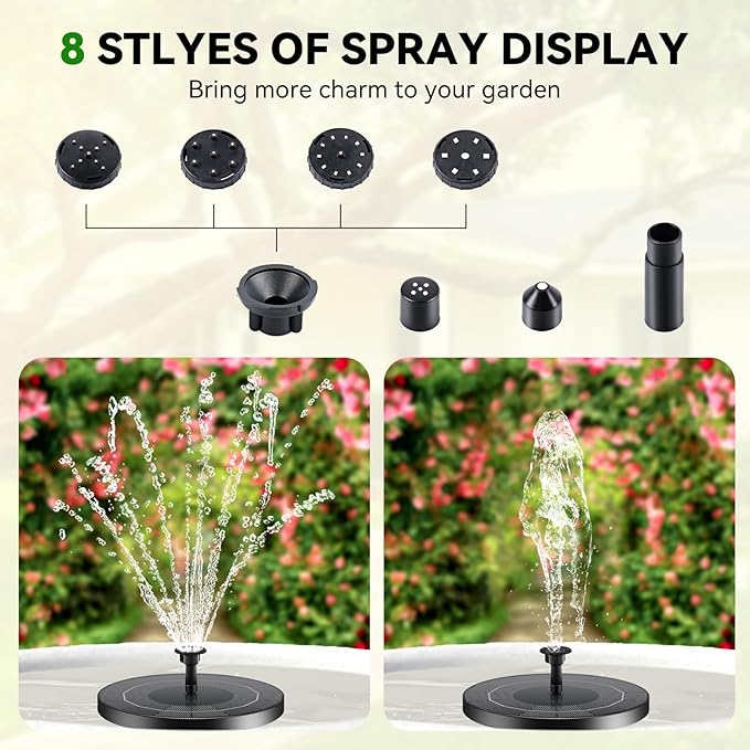 Solar Bird Bath Fountain Pump,Upgrade Solar Water Fountains for Bird Bath Small Solar Fountain with 8 Nozzles,Solar Water Birdbath Fountains for Outdoors-2.5W