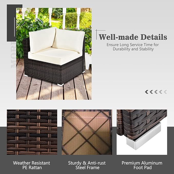 Tangkula 6 Pieces Patio Furniture Set, Outdoor Wicker Conversation Set with Glass Coffee Table, Wicker Sofa Set with Back & Seat Cushions, Rattan Sectional Conversation Set for Backyard Garden