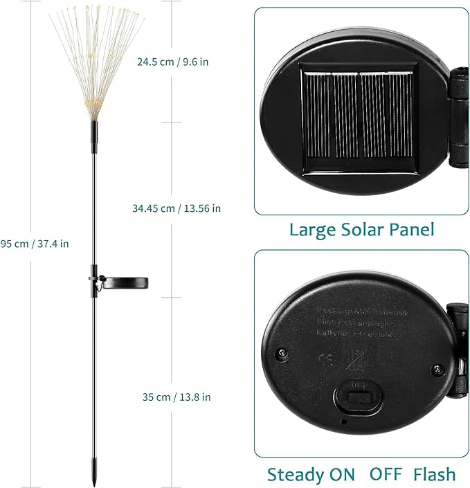 JJGoo Solar Firework Lights, 2 Pack 120 LEDs 2 Lighting Modes Solar Garden Lights Outdoor Waterproof for Yard Patio Walkway Pathway Party Wedding Christmas Decorative- Cool White