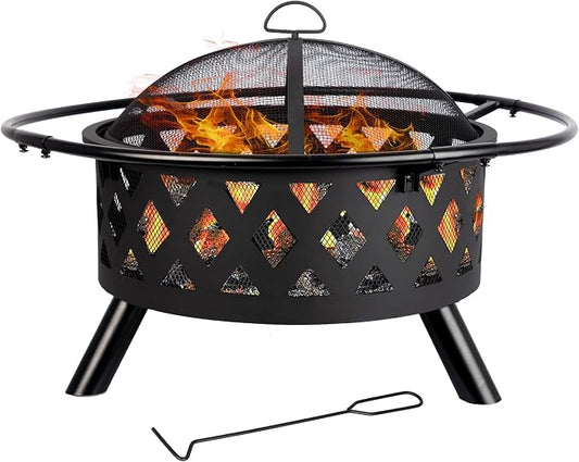 Red Mountain Valley 30'' Outdoor Wood Burning Fire Pit, 2-in-1 Large Round Fire Pit for Outside, Outdoor Fireplaces with Spark Screen, Fire Poker, Cover, Ideal for Patio, Backyard, Camping, Picnic by RedMountainValley