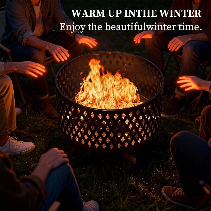 Outdoor Fire Pit, Fire Pits for Outside, Wood Burning Fire Pit with Lid, Bonfire Firepits for Patio, Backyard, Garden, Camping - Image 5