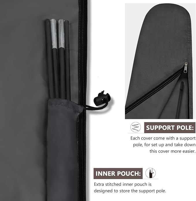 ULTCOVER Patio Parasol 600D Waterproof Outdoor Offset Banana Style Umbrella Cover - Fits Cantilever Offset Umbrella 7.5-11.5 Feet, Black - Image 6