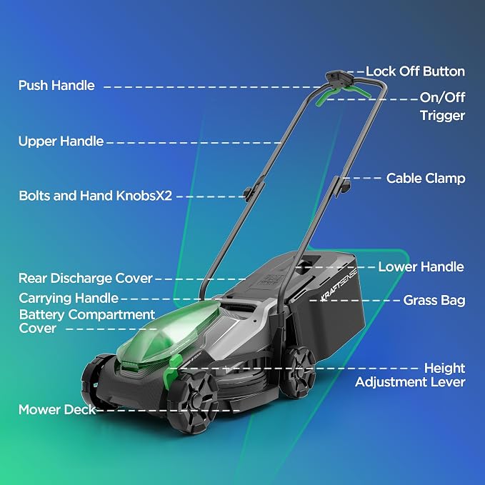 14" Cordless Lawn Mower, 40V Lightweight Push Mower with 2×5.0Ah Battery, Ultra-Quiet Motor for Small Yards, Lawn Care, Backyard Maintenance - Image 6