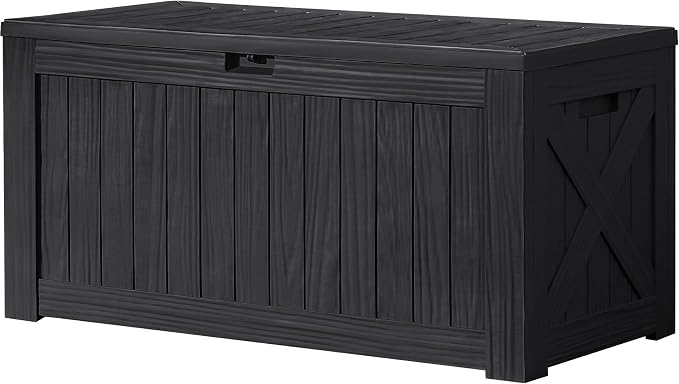 Devoko 120 Gallon Deck Box Resin Outdoor Storage Box Waterproof for Patio, Large Outdoor Storage Bench Lockable for Outside (Black) by DEVOKO