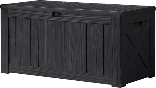 Devoko 120 Gallon Deck Box Resin Outdoor Storage Box Waterproof for Patio, Large Outdoor Storage Bench Lockable for Outside (Black) by DEVOKO