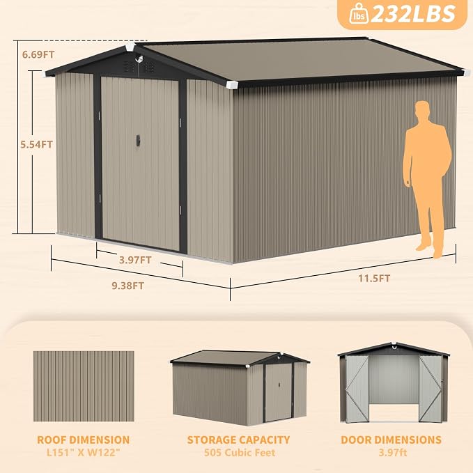 Metal Storage Shed 10x12 FT,Outdoor Storage Building,Large Backyard Sheds with Lockable Doors,Outside Storage Shed Waterproof - Image 2