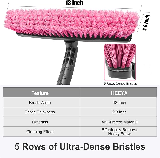HEEYA 48 Inch Long Snow Brush for SUV, Extendable Ice Scraper and Brush with Foam Grip, 360° Pivoting Snow Car Brush for Truck Auto Jeep RV Vehicle Windshield Window - Pink - Image 4