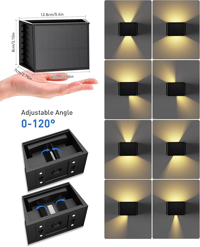 CORESLUX Solar Fence Lights Outdoor, Up and Down Outdoor Wall Lights, IP65 Waterproof Solar Fence Lights, Warm Outdoor Solar Lights for Backyard/Railing/Wall/Step/Patio, 4PCS