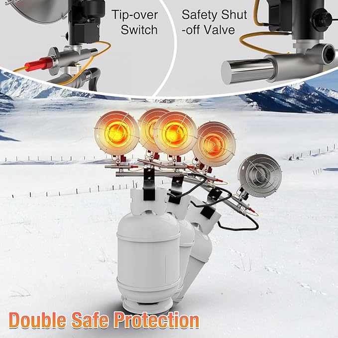 Buyplus Propane Heater - 30000BTU Outdoor Propane Heater with 3 Heating Modes, Safety Shut-off Valve & Tip-over Switch, Double Tank Top Tent Heaters for Outdoor Camping, Party,Red(Fuel not included)