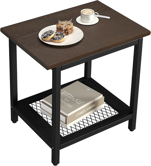 2-Tier Outdoor Side Table with Storage, Weather Resistant Patio End Table, HDPS Small Accent Table for Deck, Garden, Pool, Backyard, Brown by PyraLineHome