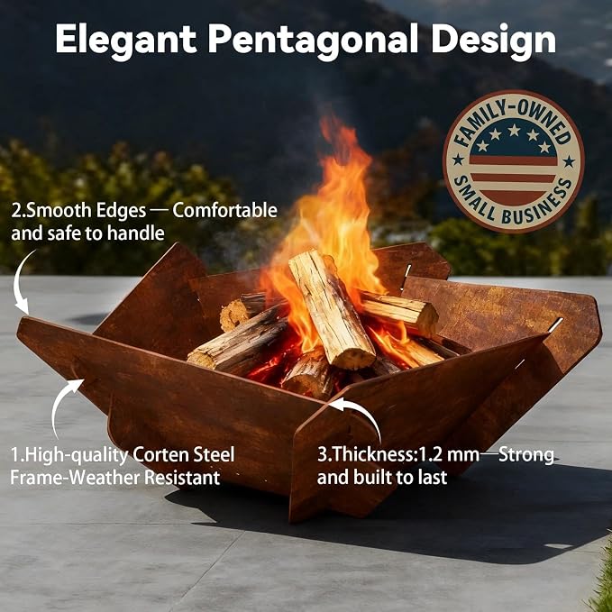 Decoroca Corten Steel Fire Pit - Outdoor Wood Burning Pit for Backyard Patio, Garden & Terrace, Durable & Weather-Resistant, Ideal for Family Gatherings & Parties - Image 6