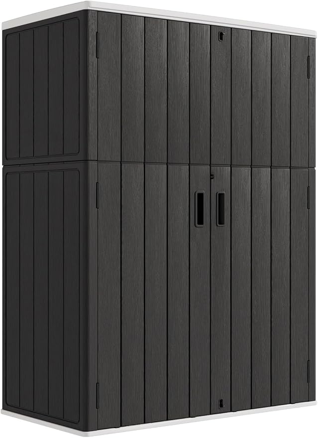 KINYING Outdoor Storage Cabinet Waterproof, 57 Cu.ft Resin Vertical Outdoor Storage Shed for Patio Furniture, Garden Tools, Pool Accessories, Mower Storage (Black) by KINYING