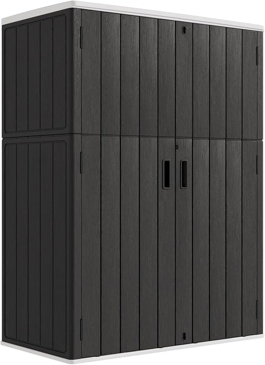 KINYING Outdoor Storage Cabinet Waterproof, 57 Cu.ft Resin Vertical Outdoor Storage Shed for Patio Furniture, Garden Tools, Pool Accessories, Mower Storage (Black) by KINYING