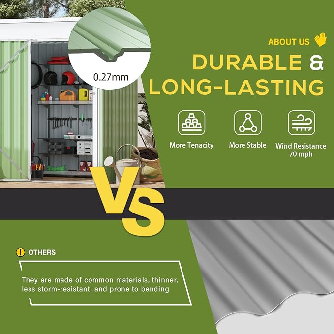 AECOJOY 5' x 3' Outdoor Storage Shed, Small 3x5 Metal Sheds & Outdoor Storage Clearance with Lockable Door, Utility and Tool Storage Cabinet Garden Shed for Backyard, Patio, Outside use in Green - Image 6