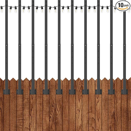 AILBTON 2.6Ft String Light Poles 10 Pack,Light Poles for Outside Lights,Outdoor with Fence Brackets Hanging Lights,Metal Stand Deck Patio Backyard