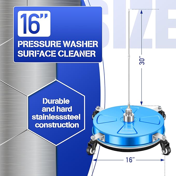 LidoDola 16'' Pressure Washer Surface Cleaner with 4 Wheels - Stainless Steel Surface Cleaner for Pressure Washer Attachment for Concrete, Driveway, Patio, Sidewalk, Deck and Driveways (16 INCH Blue) - Image 4