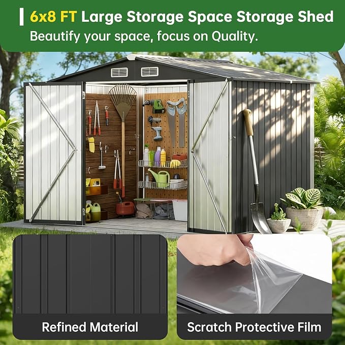 Metal Storage Shed & Outdoor Storage, Outdoor Steel Storages Shed with Sloping Roof, Utility and Tool Garden Sheds for Patio Lawn Yard - Image 5