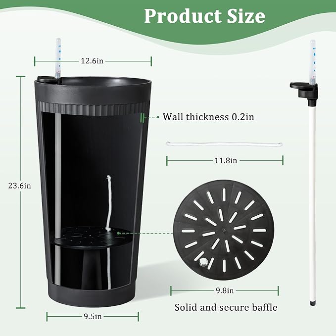 Self-Watering 24in Plastic Round Planter with Vertical Ribbed Design – Indoor Outdoor Flower Pot for Plants, Herbs, and Small Trees, Set of 2