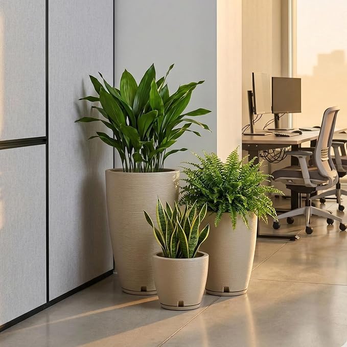 Floridis Planter, Set of 3, Outdoor/Indoor, Plastic Resin (Beige)