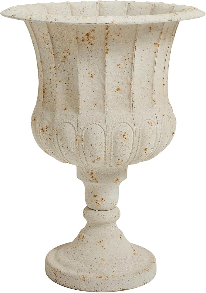 Worth Garden 25" H. Metal Urn Planters 1-Pack - White Classic Antique Iron Plant Pots - Large Decorative Rustic Flower Pots for Outdoor Use - Traditional Urn Planter for Patio, Front Porch