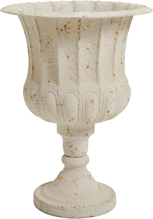 Worth Garden 25" H. Metal Urn Planters 1-Pack - White Classic Antique Iron Plant Pots - Large Decorative Rustic Flower Pots for Outdoor Use - Traditional Urn Planter for Patio, Front Porch