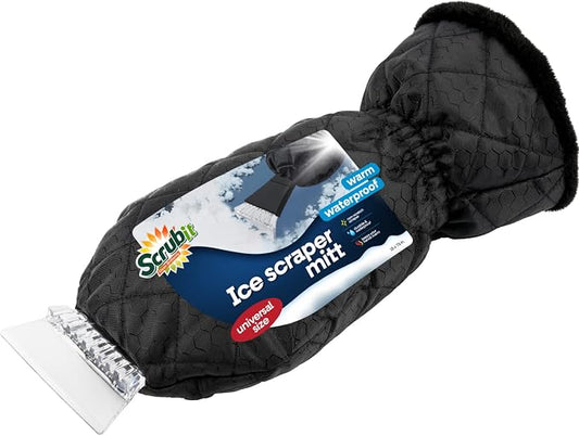 SCRUBIT Ice Scraper with Glove - Car Windshield Scraper for Ice and Snow w/Fleece Mitt - Quickly Scrape and Remove Snow While Staying Warm - Waterproof & Windproof - Car Scraper Snow Brush (Black) by SCRUBIT