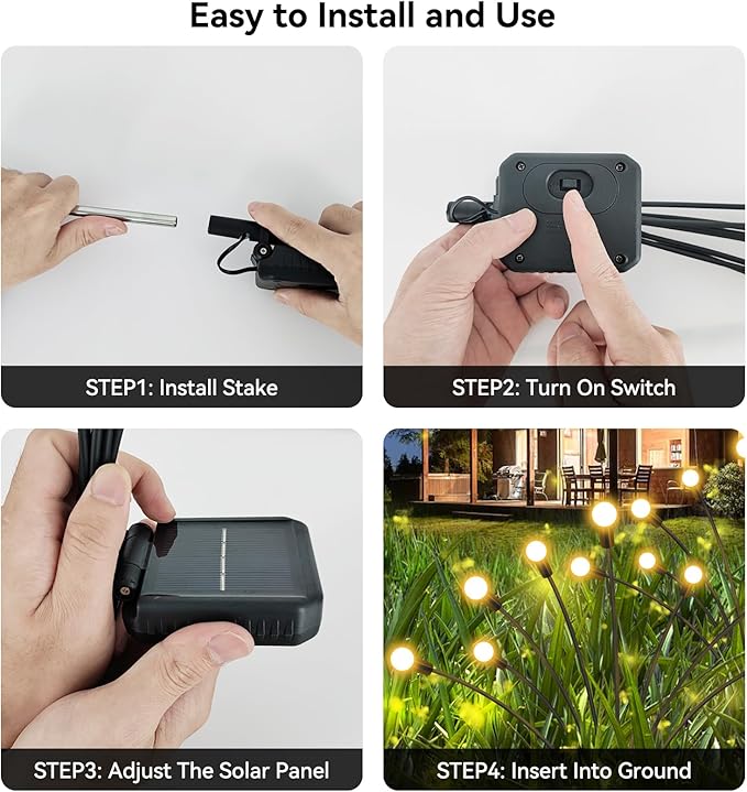 Solar Garden Lights Outdoor Waterproof, 2 Pack 16 LED Swaying Light Firefly Light Outdoor Decor Lights for Garden Gifts for Pathway Party Christmas Decoration, Warm White