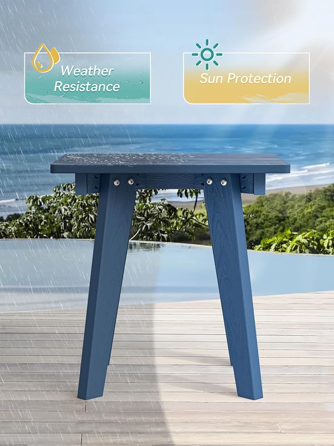 Outdoor Side Table, HDPE Weather Resistant Small Patio Table for Porch and Balcony, 200 LBS Capacity Heavy Duty Small Outdoor Table for Backyard and Pool, Easy Maintenance, Prussian Blue - Image 4