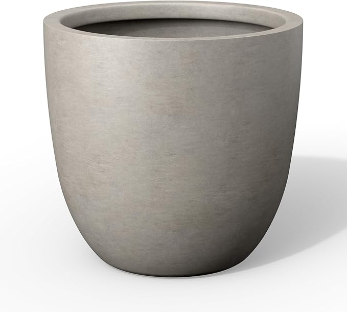 Kante 18 Inch Dia Round Concrete Planter, Indoor Outdoor Large Plant Pot with Drainage Hole and Rubber Plug for Home Patio Garden, Weathered Concrete