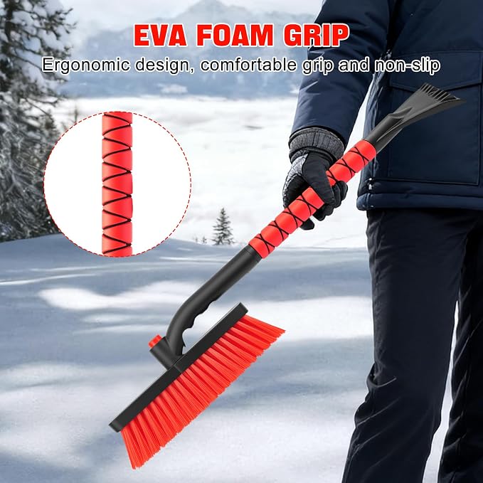 nacena Snow Brush and Ice Scrapers for Car Windshield, Detachable Snow Remover for Cars EVA Foam Grip and Rotatable Brush Head Snow Scraper for Car Trucks SUV, Winter Cars Accessories (Red) - Image 6