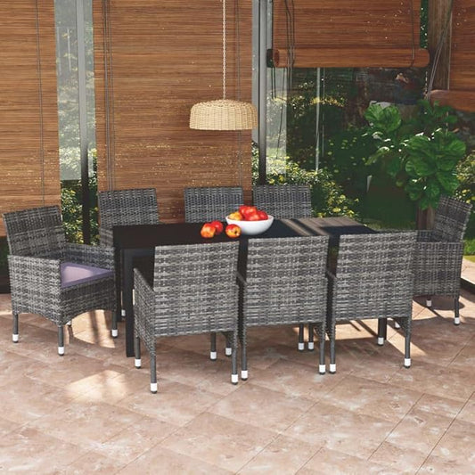 9 Piece Patio Dining Set with Cushions, Outdoor Lounge Sets Patio Conversation Set Outdoor Sofa Sets Front Porch Furniture for Exhibition Poolside Garden Piazza Poly Rattan Gray