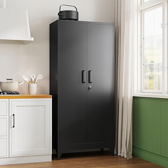 Letaya 71" H Metal Storage Cabinet with 2 Doors and 4 Shelves,Tall Kitchen Pantry Cabinets,Utility Pantry Organizers for Cupboard/Dining/Bathroom/Home Office/Garage, Steel Tool Cabinets - Image 2