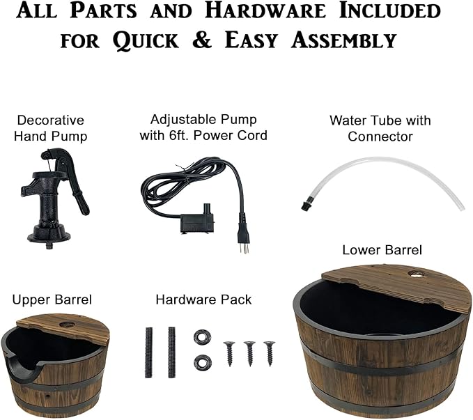 Wood Barrel with Pump Outdoor Water Fountain - Medium Garden Water Fountain