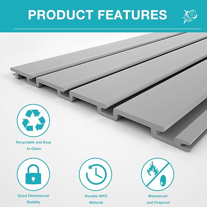 NeatiEase Slatwall Panel Wall Storage Systems, 4 x 4ft Slat Wall Paneling Garage Wall Organizer, Heavy Duty Wall Mounted PVC Wall Rack (Gray) - Image 5