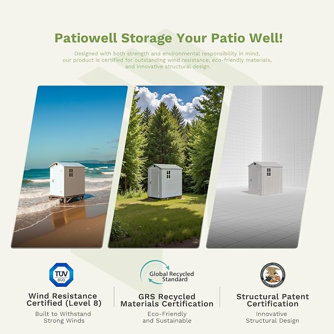 Patiowell 4 x 6 FT Plastic Outdoor Storage Shed with Floor, Resin Shed Outside Tool Shed with Window and Lockable Door for Backyard Garden Patio Lawn, Light Gray (Fit-it Shed) - Image 8