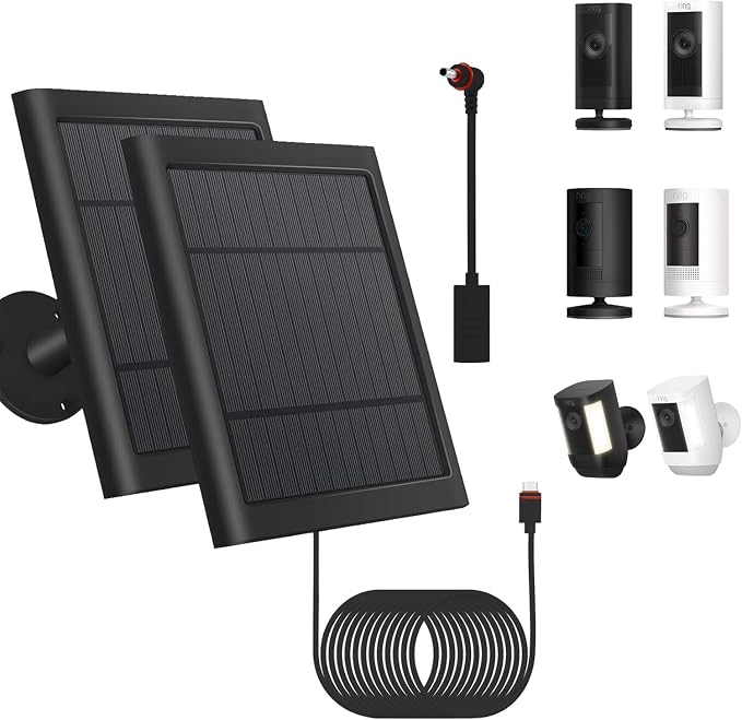 2 Pack - Solar Panel for Ring Security Camera Spotlight Cam Plus/Pro(Battery) Stick Up Cam/Pro Wireless Outdoor with 10FT/3M Long Cable Dustproof Waterproof BK by Fehuatenda