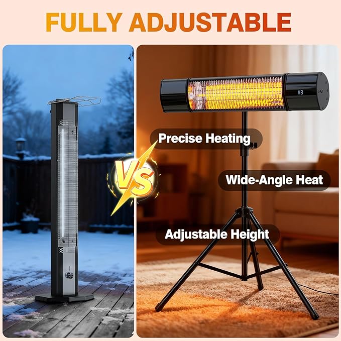 Outdoot Electric Heater, Electric Patio Heater for Outdoor/Indoor Use, Wall Mounted Or Tripod Infrared Garage Heater, 1500W, Remote Control, Black